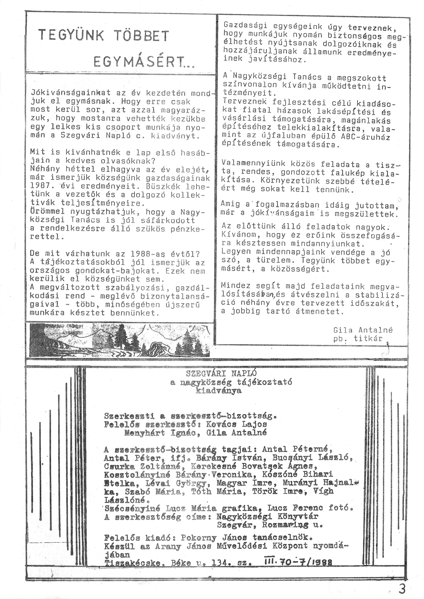 Szegvári Napló 001. lapszám – 1988. – 03. oldal – Digitalizá