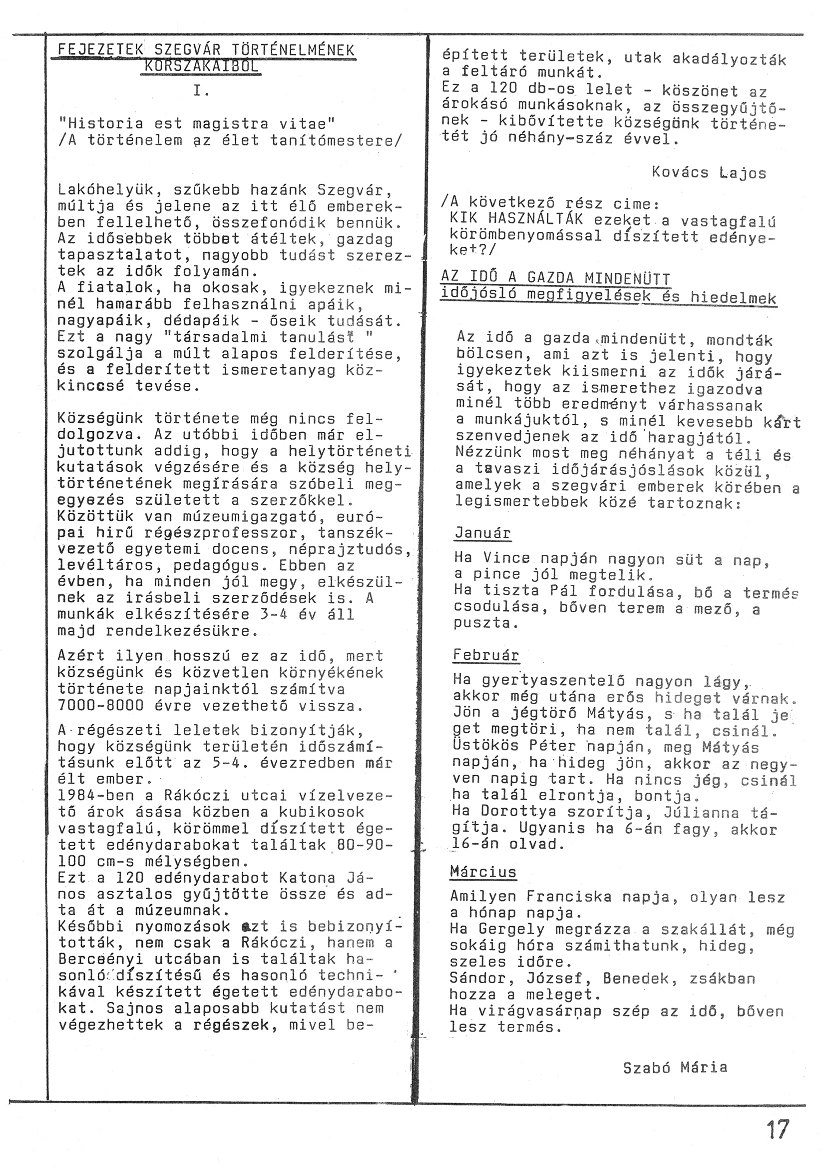 Szegvári Napló 001. lapszám – 1988. – 17. oldal – Digitalizá